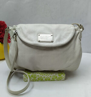 Marc By Marc Jacobs White Pebbled Leather Flap Closure Crossbody Bag